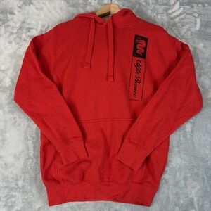 Alfa Romeo Pullover Hoodie Mens Small Red Fleece Logo Graphic Print Pockets